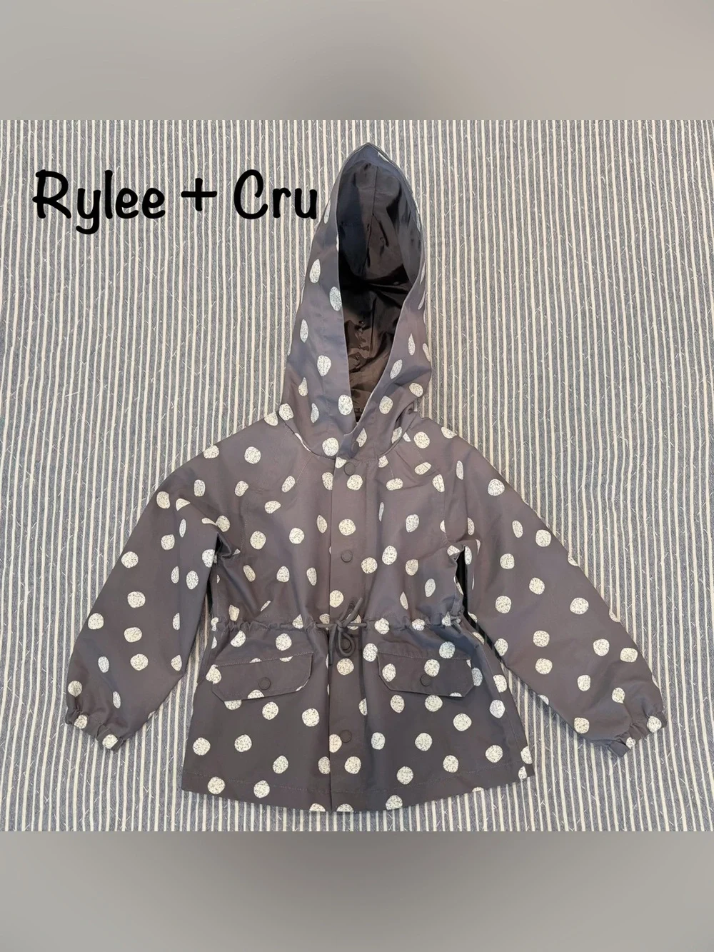 🔥SOLD🔥 Rylee + Cru Girls Outerwear Polka-Dot Raincoat Charcoal Gray